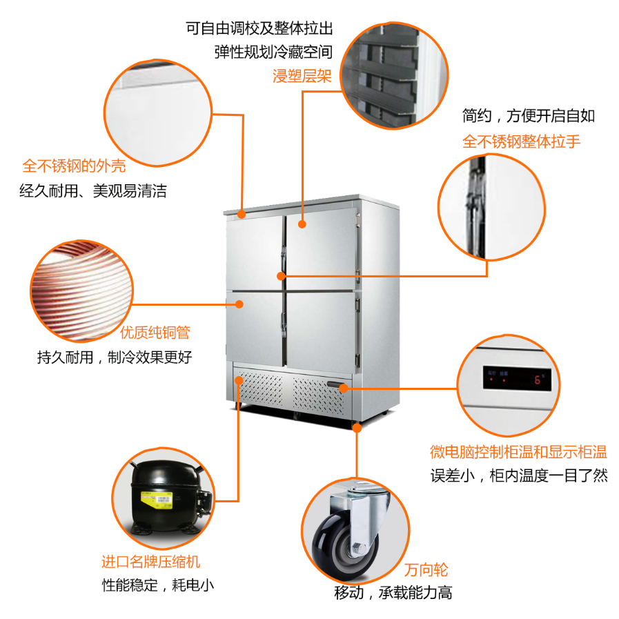 厨房立式四门不锈钢冷柜